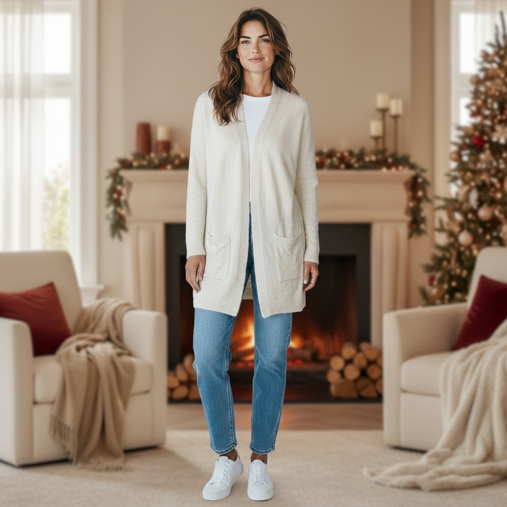 Madewell Wool Alpaca Blend Long Open-Front Cardigan Cream Ivory Size XS